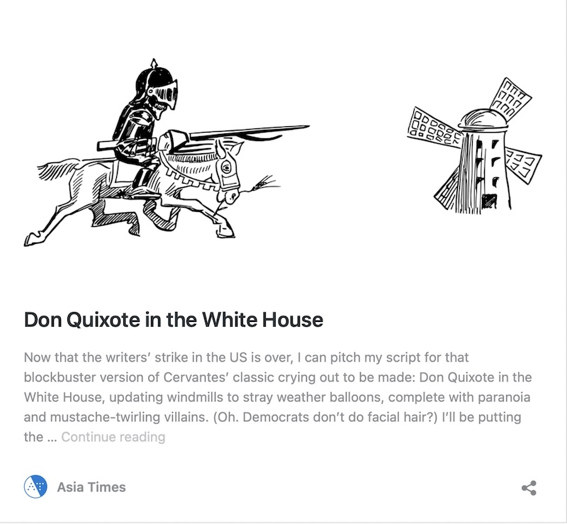 Don Quixote in the White House - Anna Chen in Asia Times. Orwell Prize entry 2024
