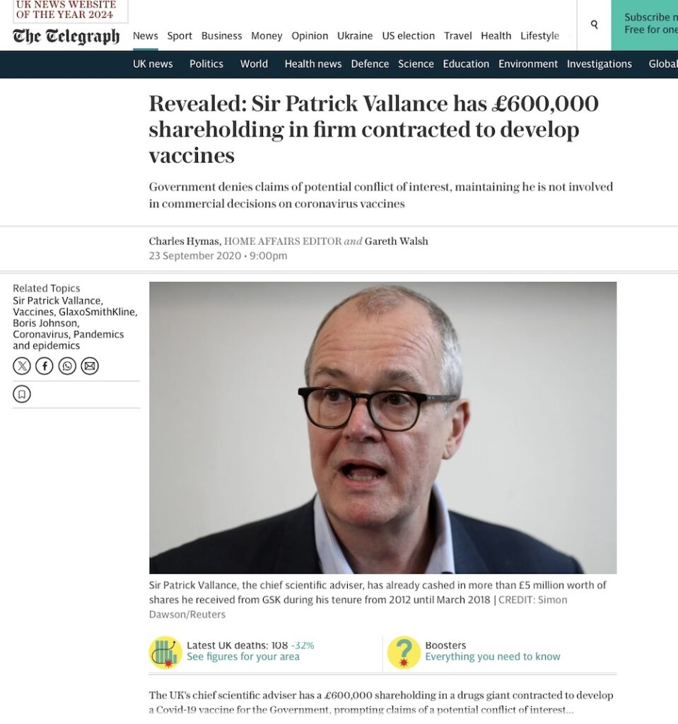 Sir Patrick Vallance Telegraph GSK deferred shares