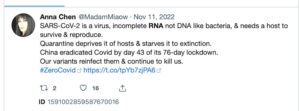 Tweet Covid coronavirus Madam Miaow November 2022